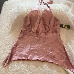 Kate Landry Rose Pink Satin Halter Tank Top